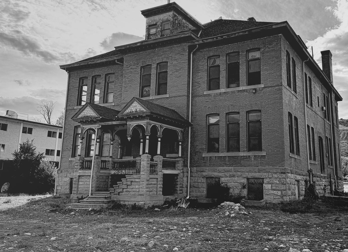 Black & White Spookie Old Schoolhouse